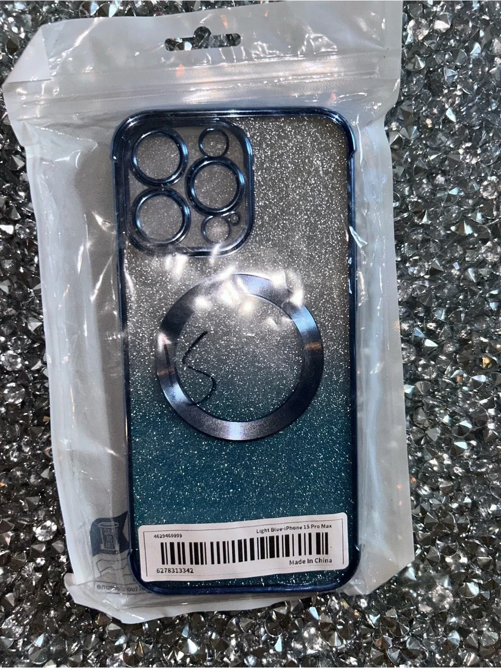 iPhone 15 pro max Glitter Gradient MagSafe Compatible Phone Case - Blue Silver